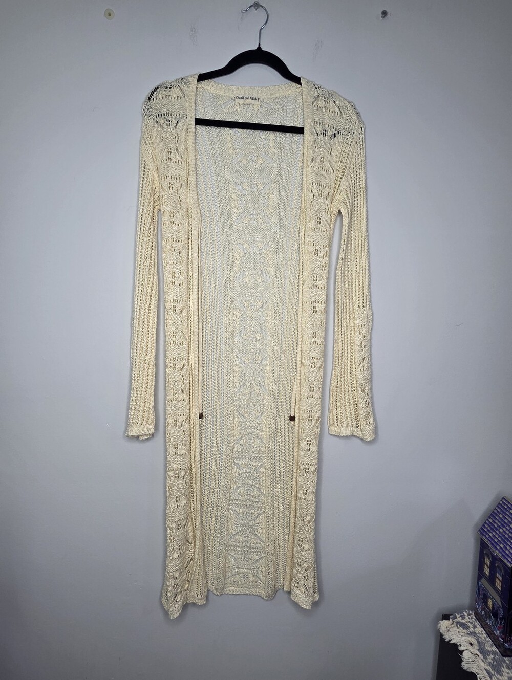 Sweet Envy Long Open Knit Cardigan Sweater - Cream, Bohemian Style, Sz L